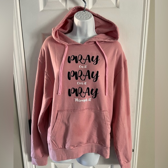 Women’s XL Hoodie Sweatshirt Pink Handmade Pray Christian Apparel - Picture 1 of 4